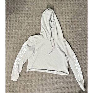 victoria secret love pink cropped hoodie small womens gray cotton poly blend EUC